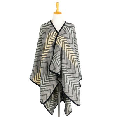 China Winter Acrylic Reversible Zigzag Clothing Geometric Striped Wave Striped Cardigan Bohemian Poncho Pallium Cape Tartan Blanket Pattern for sale