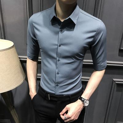 China 2021 New Slim High-end Men's Slim Anti-pilling Shirt Men's Half-Sleeved Shirt Men's Short-Sleeved No-Ironing Thumbs-Up Clothing for sale