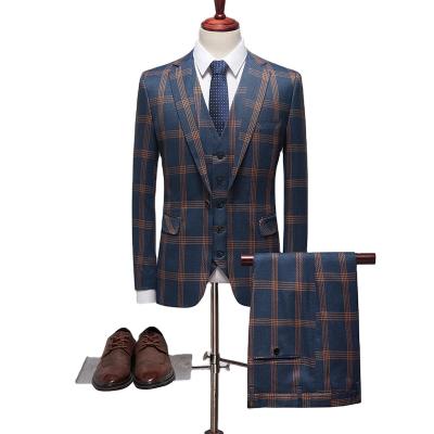 China autumn and winter large lattice Anti-wrinkle collar collar men's suit men's straight three-piece suit for sale