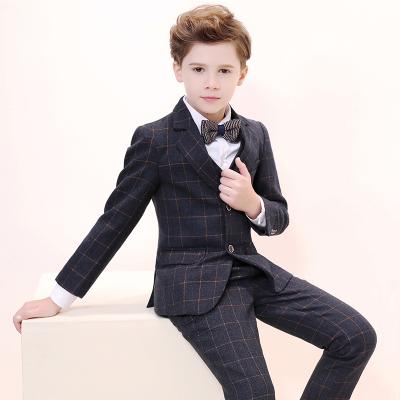 China 2021 Anti-wrinkle boy's formal suit set button dress suit plaid toddler blazer two pcs dress suit for sale