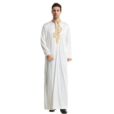 China 2021 New Style Stand Collar Shiny Polyester Men's Abaya Dubai Long Robe Dubai Muslim Clothing for sale