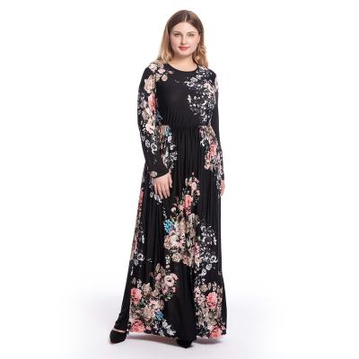 China Women's Slim Fit Printed Long Sleeve Printed Dubai Plus Size Modern Abaya Women Print Crewneck Dress Fashion Muslim Dress for sale