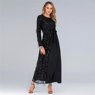 China New Patchwork Sequins Muslim Clothing Sparkle Hand Making Selling China Fashion Style Islamic Clothing Sheath Long Muslim Dress for sale