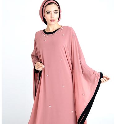 China Dubai Hand-Beaded Pink Islamic Clothing Long Robe Cape Muslim Abaya Dresses Maxi Elegant Women Dresses Long for sale