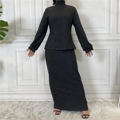 China Hot sale fashion simple turkish malaysia solid color dress set High Performance In Stock Easy Wash And Wear hot 2 piece women set solid robe new collection muslim suit for sale