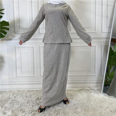 China Hot Sale Fashion Malaysia Solid Color Simple Turkish Dress Set New Wholesale Modest Matching Muslim Fashion Official Muslim Suit for sale