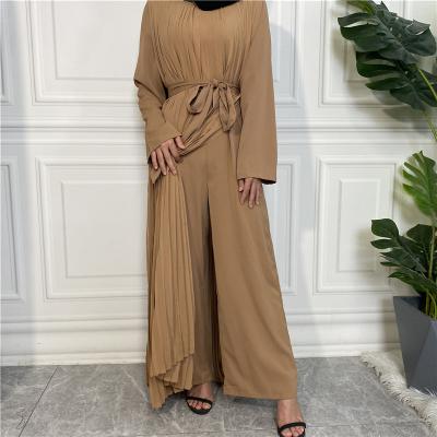 China New Fashion Pleated Swing Big Siamese Wide Leg Hakama Suit Muslim Best Selling Middle East Islamic Clothing Long Sleeve Casual Color Muslim Suit Wholesale For Women for sale