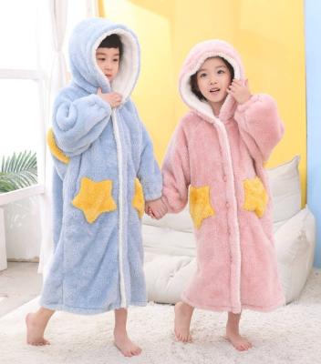 China Wholesale Thermal Baby Hooded Fleece Kids Bathe Long Robe Kids Bathrobe Set for sale