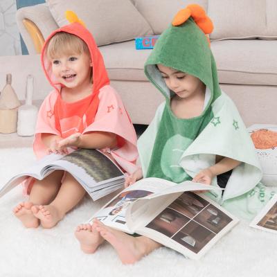 China Water Absorption Printing Dinosaur Poncho Children Kids Hooded Cotton Beach Towel for sale