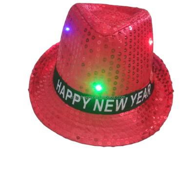 China 2021Sequin Plush Felted Hats Cap For Adult And Kid LED Light Up Fedora Hats Women Derby Cap Party Costume Accessories Dance for sale