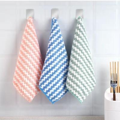 China Coral Fleece Thickened Soft Absorbent Pineapple Color Picture Grid Striped Cationic Towel Facial Wash Cloth Dishes Hand for sale