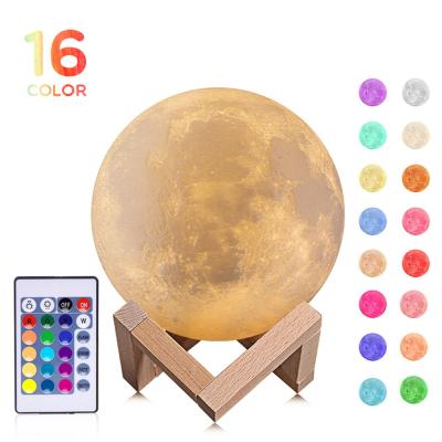 China Eco-friendly 3D Printing LED Lights Remote Control Dimmable Touch Sensor 16 Color Changing Moon Lamp for sale