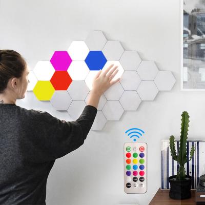 China 6pack RGB USB Quantum Modern Remote Control Hexagon Honeycomb Wall Lamp Smart Hexagon Light for sale