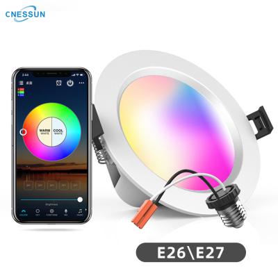 China Custom 5W 9W 15W APP Control Eco-friendly E26 Commercial E27 RGB Dimming Round Recessed Spot Light LED Smart Downlight for sale