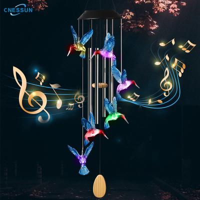 China Theme Park LANDSCAPE Yard Garden Decoration Color Changing Led Solar Wind Chime Lights Outdoor Hummingbird Wind Chimes for sale