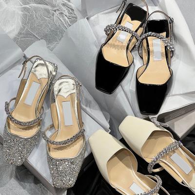 China Outdoor Fairy Genuine Leather Rhinestones Fashion Strap High Heels French Mary Jane Women's Style One Shoes Sandals for sale