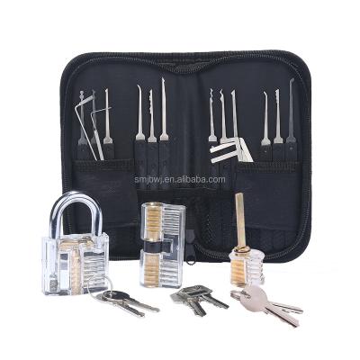 China Stainless Steel Practice Pick Set Locksmith Supplies 17pcs With Transparent Lock Pick Tool Kit for sale