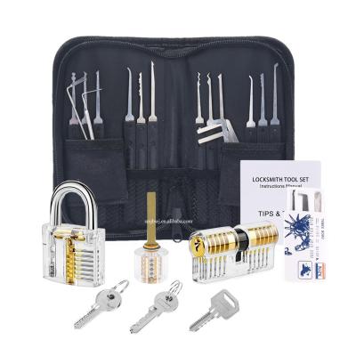 China Professional Stainless Steel Locksmith Supplies Set 3pcs Practice Transparent Lock with 17pcs Lock Tools for sale