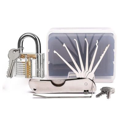 China Foldable Stainless Steel Door Lock Opener Locksmith Tools Lock Pick Set With A Practice Padlock for sale