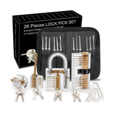 China 17pcs Stainless Steel Locksmith Tools Unlocking Lock Pick Set With 4 Practice Padlock Tool Kits for sale