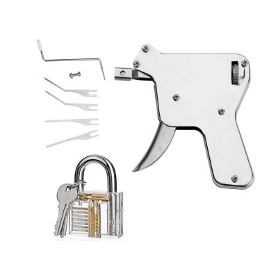 China Manual Stainless Steel Lock Pick Gun Locksmith Tools Door Lock Opener Tension Key Lock Pick Gun Set for sale