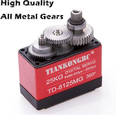 China TIANKONGRC TD-8125MG 25KG 4.8-7.2V Servo digital de 360 grados impermeable con gran par de torsión Accesorios metálicos para bricolaje Robot Brazo robótico RC Modelo PWM 500μs-2500μs en venta