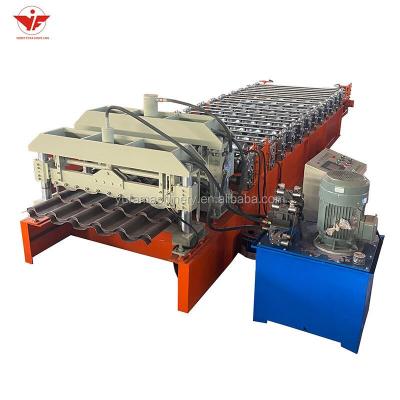 China Hotels 2022 Euro Standard Glazed Metal Roofing Sheet Roll Forming Machine Roof Tile Making Machine for sale