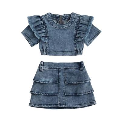 China ENGLAND STYLE 2022 Summer New Girls 2 Pcs Set Baby Denim Top Dress+Skirt Children Suit Kids Denim Clothes for sale