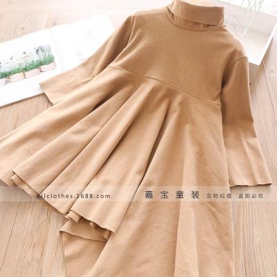 China Hot Sale Washable Girls Autumn And Winter Half Collar Rise Irregular Skirt Long Sleeve Dress for sale