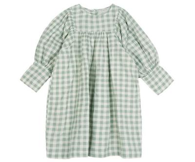 China 2021 Anti-Static Baby Dress Cotton Puff Sleeve Plaid Flowers Full Sleeves Clothes Kids Girls Dress for sale