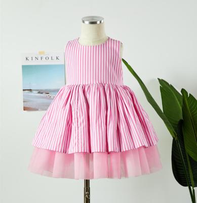 China 2021 Summer Anti-static Girls Dress Vest Striped Mesh Clothes Girls Dress 1-6years Kids Clothes Dress FZ531 for sale