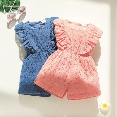 China Cotton 2022 new summer baby rompers girls fly sleeve jumpsuit hollow flower clothes for sale