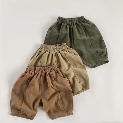 China Breathable cotton and linen shorts 2022 new summer boys and girls thin breathable five-point casual pants for sale