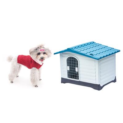 China Waterproof Windproof Plastic Outdoor Kennel Puppy Shelter Kennel With Vents And Door Dog Log Cabin Durable Plastic Dog Crates for sale