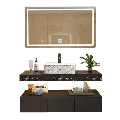 China Strong And Wear Resistant High Quality Bathroom Vanity Cabinet Luxury White With Marble Sink Led Bathroom Cabinet for sale