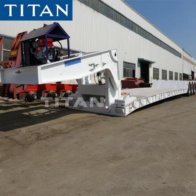 China heavy duty lowboy tractor trailers hydraulic detachable 80ton front loading lowbed semi trailer with gooseneck zu verkaufen