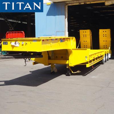 China Tri Axle Semi Lowbed Trailer Low Bed Truck with Folding ladder zu verkaufen