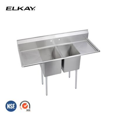 China 2 Compartment With Drainer NSF Stainless Steel Hotel Restaurant Commercial Kitchen Sink ECCS2-01 for sale