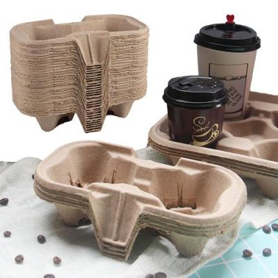 China Recyclable Universal Drinkware 4 Cup Pulp Coffee Paper Cup Tray Holder For Tableware Packaging for sale