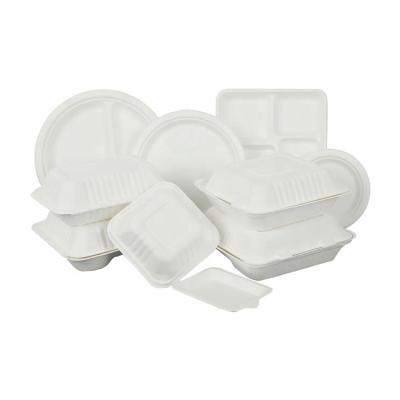 China Round Shape Bagasse 3-Compartment Disposable Round Dish Lunch Take Out Food Packaging Box for sale