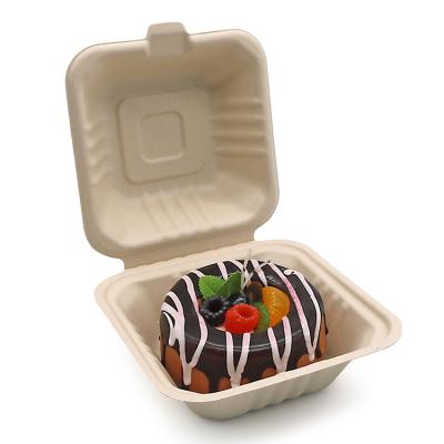 China Biodegradable bagasse biodegradable box 6 inch clamshell shape hamburger food packaging boxes for sale