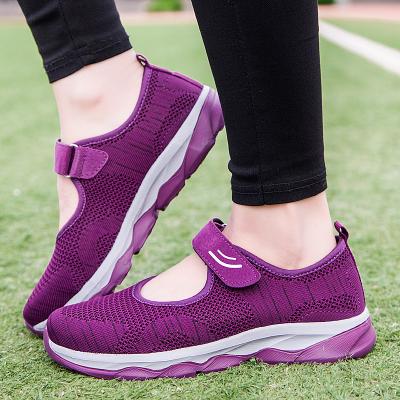 China Breathable Ladies Breathable Fly Knit Upper Material Comfortable Heel Protector Sneakers Increasing Shoes Women Sport Shoes for sale