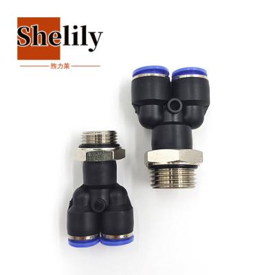 China Shape Building Material Y Stores 6mm OD With 1/4 Inch G Thread Plastic Thrust Fitting Pneumatic Air Fitting for sale