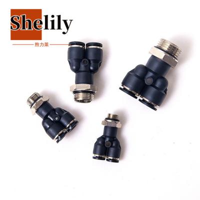 China Material of construction shops plastic Y shape quick connect air fitting with bsp threaded, PWT pneumatic fitting connector for sale