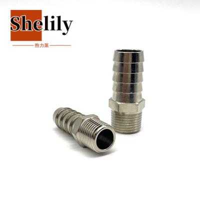 China Hose Lines Connect 1/4 3/8 Male Thread Barb Fittings Air Hose Adapter Nickel Plated Pneumatic Straight for sale