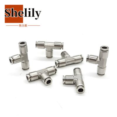 China Building material shops Ningbo factory supply embed TEE type ss304 ss316 stainless steel pneumatic pipe unions fittings for sale