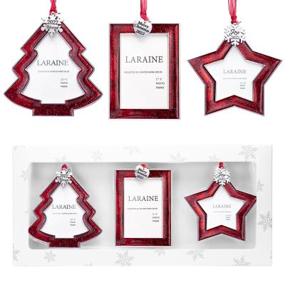 China Metal Ornaments Christmas Tree Picture Frame 3 Pieces Car Charm Holiday Souvenir Gift 2022 Decorative Hanging Pendant for sale