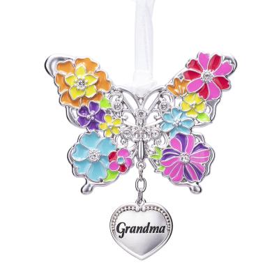 China Metal Ornaments Charm Mom Mother's Day Butterfly Ornament Good Quality Charm With Small Heart Tag Gifts For Mom Grandma for sale