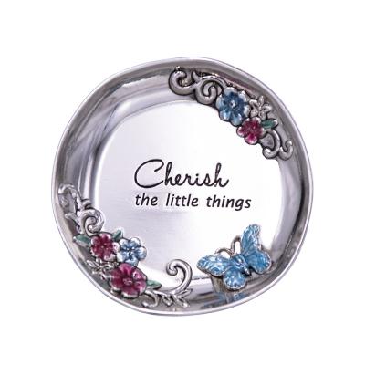 China High Quality Small Metal Trinkets Bowl Jewelry Dish Hand Size Round Jewelry Dish for sale