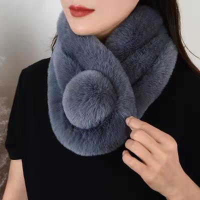 China New short winter thickened plush ladies scarf rabbit fur three-tube cute warm imitation scarf for sale